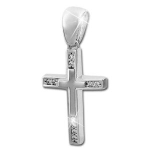 925 Sterling Silver White Zirconia Chain Pendant Cross 1"